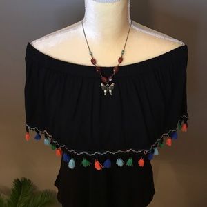 Black Tasseled Off The Shoulder Top Size S (EUC)